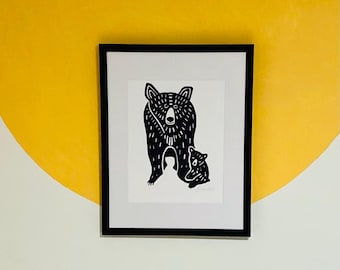 Bear and Cub Silkscreen Print Unframed 8x10