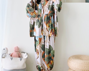 Loose Pajamas, Printed Pajamas, Bohemian Pajamas, Cotton Silk Pajamas