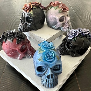Handmade Epoxy Mohawk Flower and Swirl Flower Resin Skulls