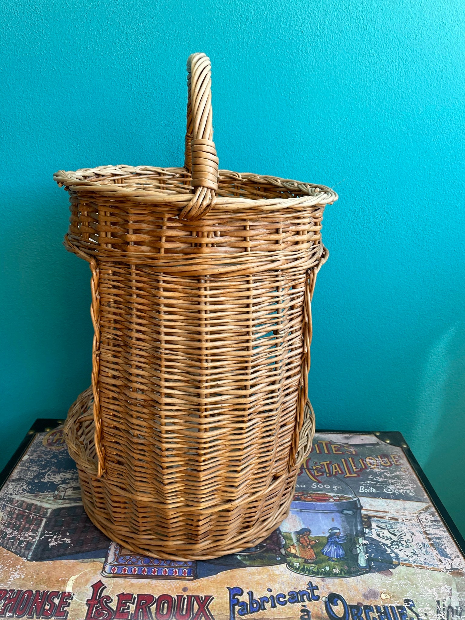 Vintage Standing Bar Korb Beistelltisch hohe Rattan Korb mit | Etsy