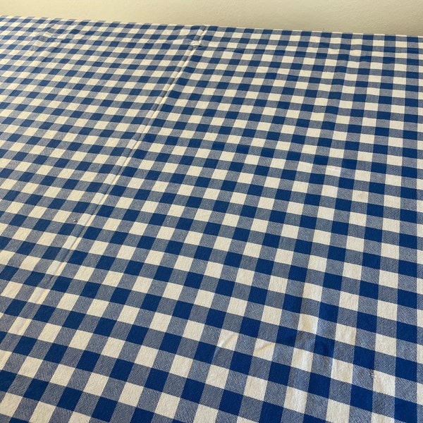 Farm HELP- Vintage Bavarian Tablecloth Gingham Blue White Check 55" 26" Soft Cotton Germany Farmhouse Table Decor Cutter