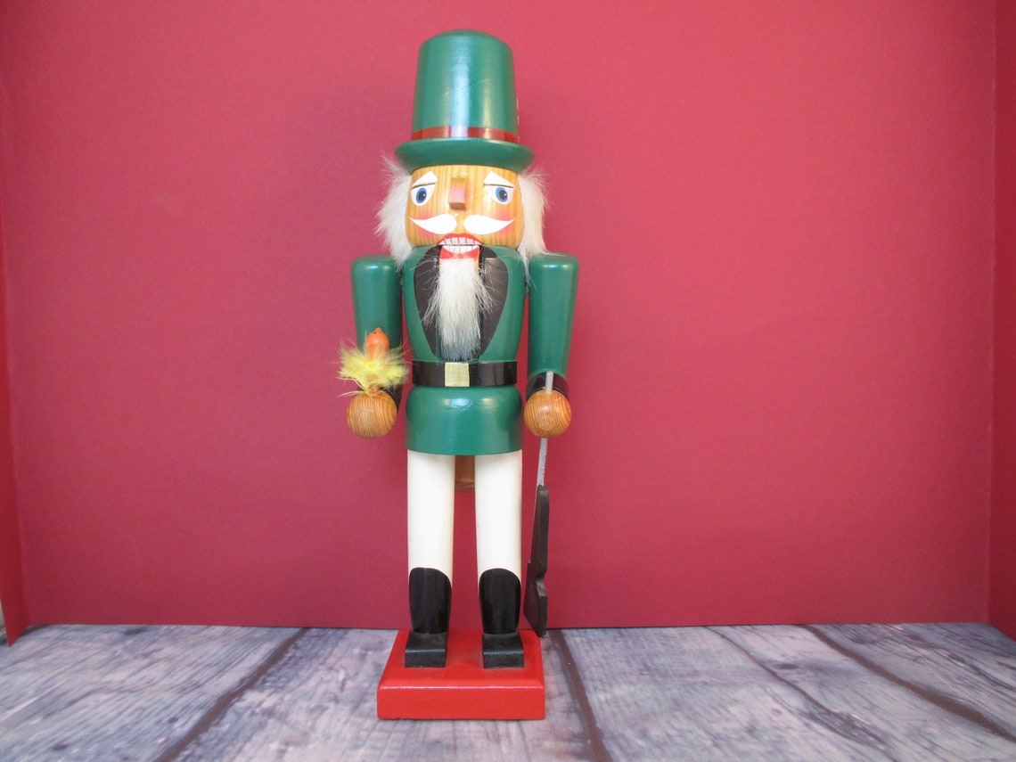 Vintage Green Nutcracker 14 Wooden Soldier Green Wood Etsy