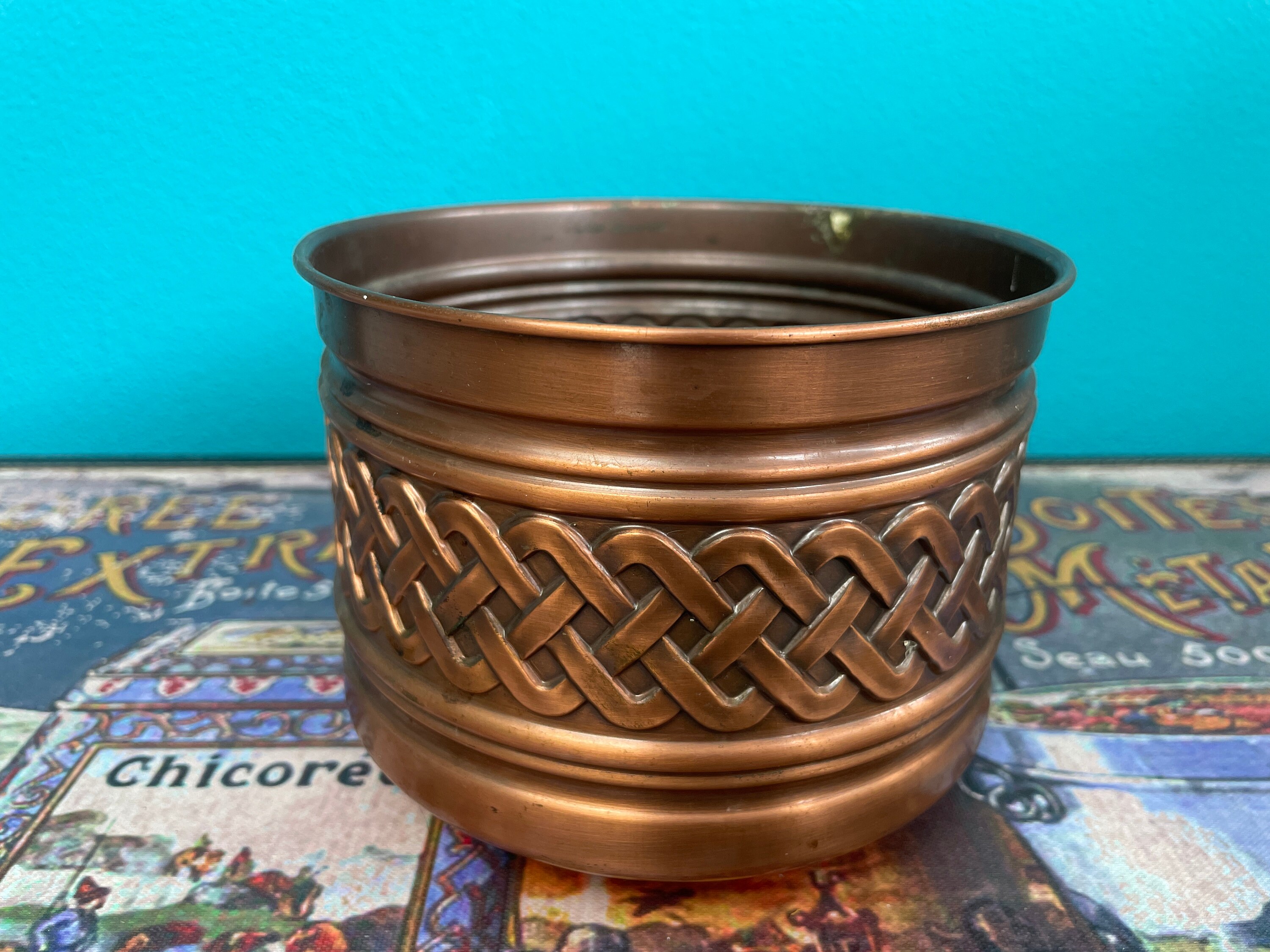Vintage Kupfer Pflanzer mit Korbweave Design Kupfer Metall | Etsy