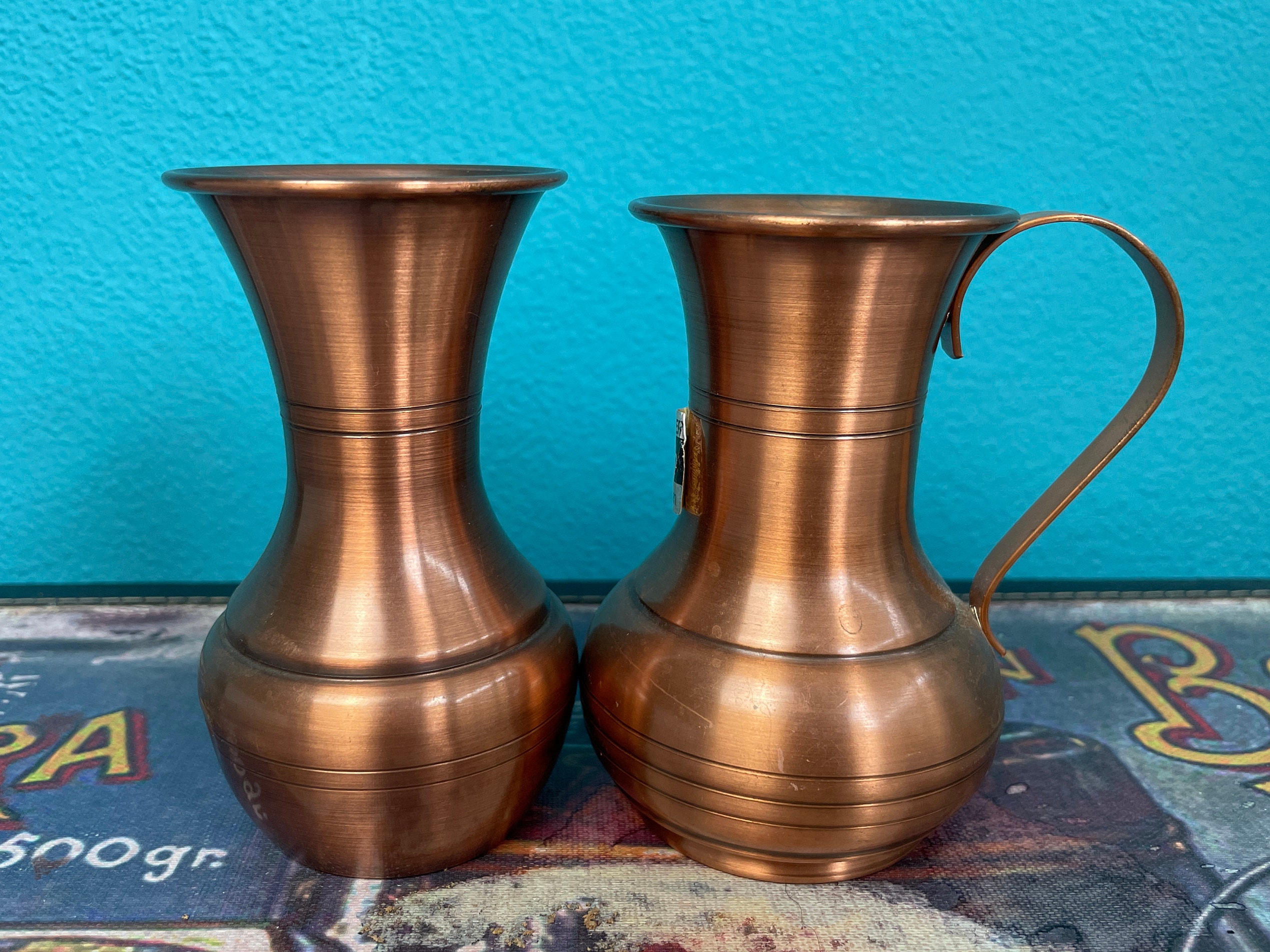 Vintage Copper Mini Vase Set 2 1 with Handle Copper Pitcher Etsy