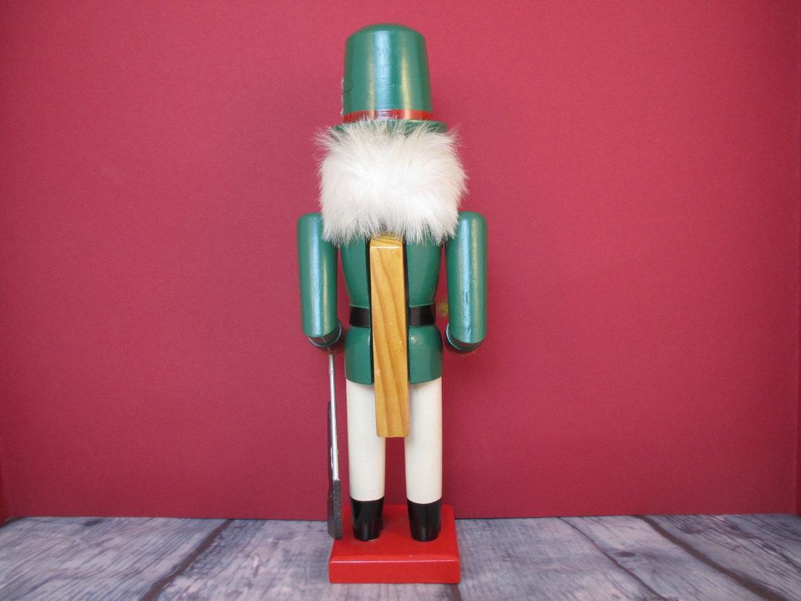 Vintage Green Nutcracker 14 Wooden Soldier Green Wood Etsy