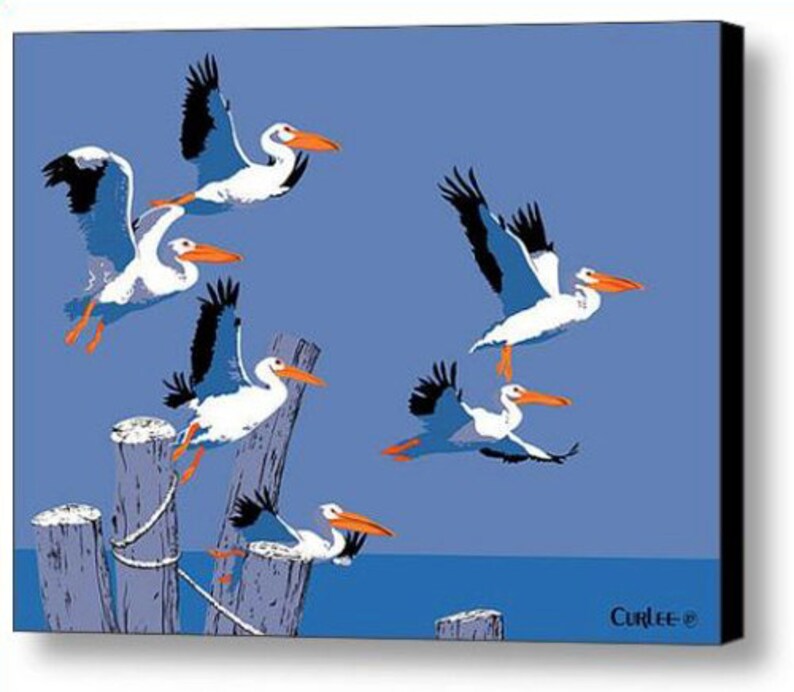 Pelicans Flying Giclee Canvas Print Tropical Birds Art Retro Etsy