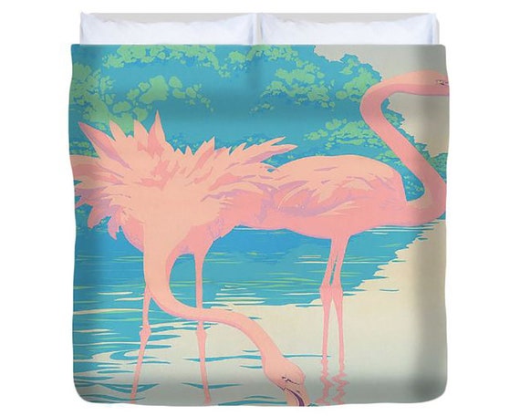 Pink Flamingos Tropical Birds Pop Art Duvet Cover Retro Etsy