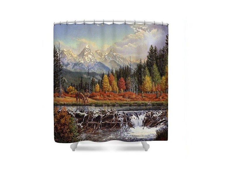 Fall Western Mountain Man Frontier Landscape Shower Curtain Etsy