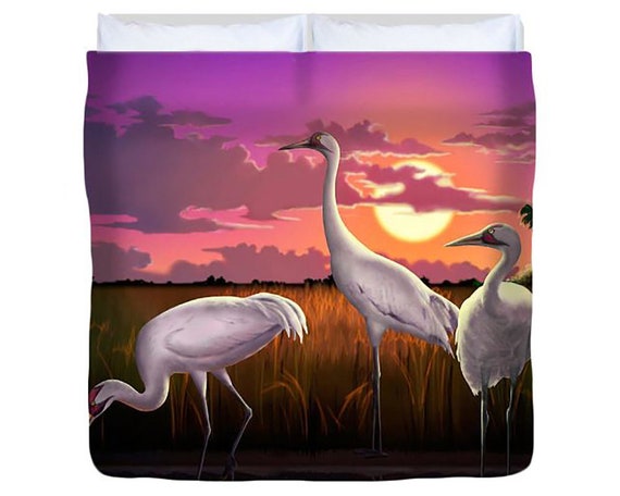 Whooping Cranes Tropical Bird Art Sunset Duvet Coverflorida Etsy