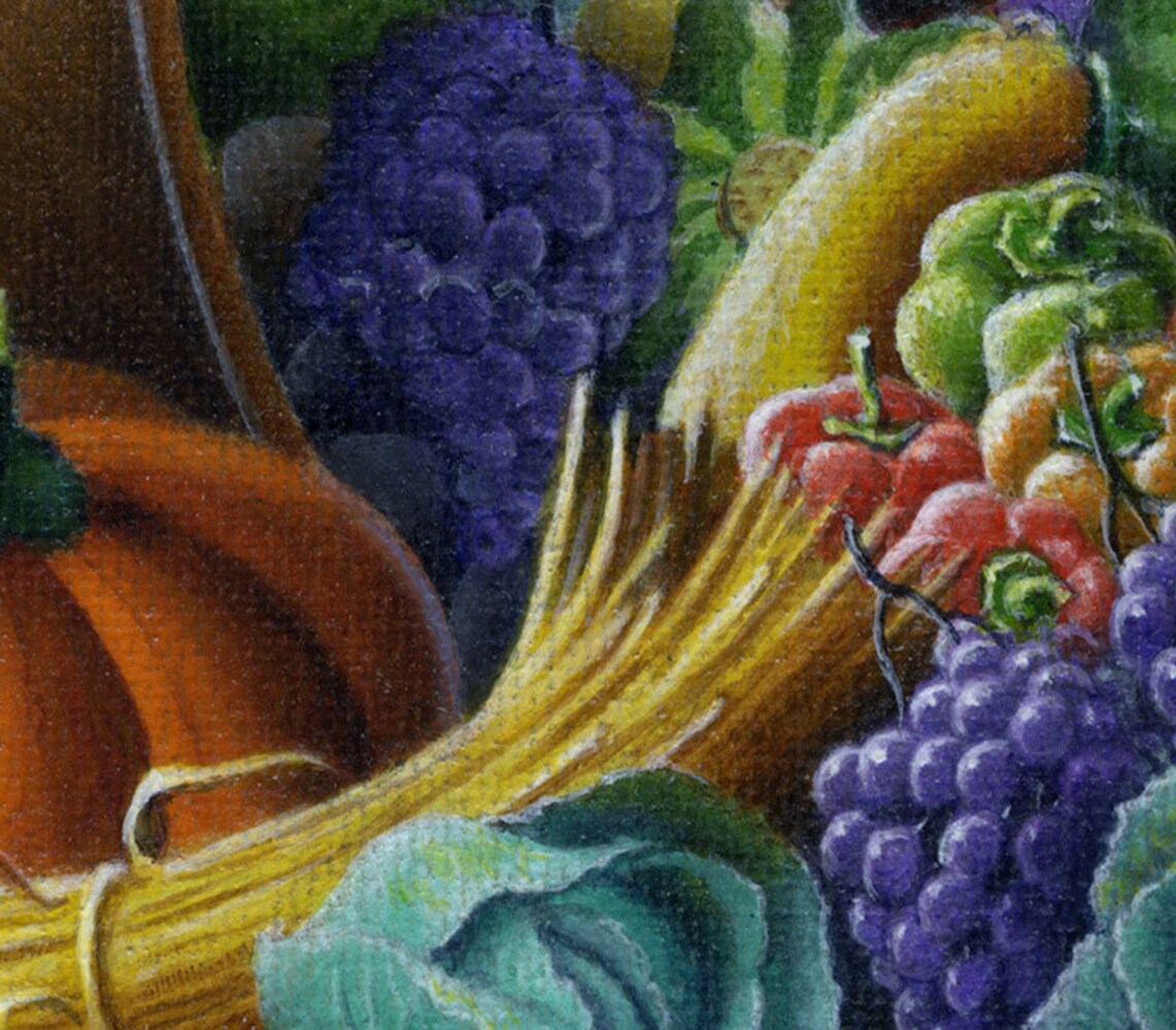 Horn Of Plenty cornucopia original oil painting Farm Etsy