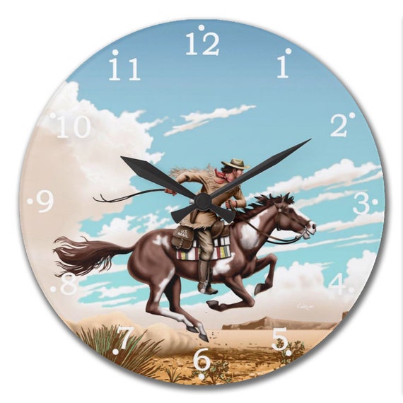 Pony Express Rider Round Wall Clock western home decor art Etsy