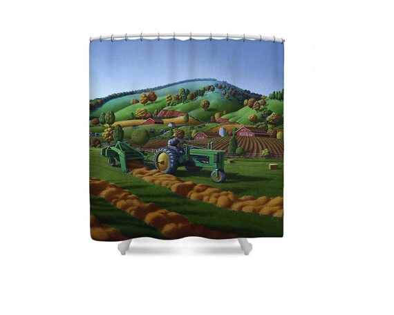 John Deere Tractor Baling Hay Field Country Farm Landscape Etsy