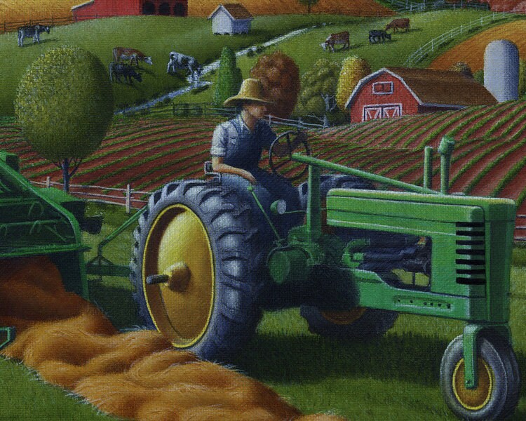 Original Oil Painting John Deere Tractor Landscape Painting Etsy