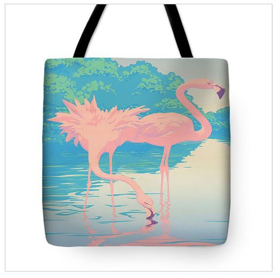 Pink Flamingos Pop Art Landscape Tote Bag Tropical Florida | Etsy