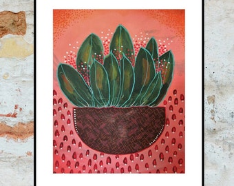 Original Plant Painting Botanical Still Life Art Botanic Contemporary Artwork