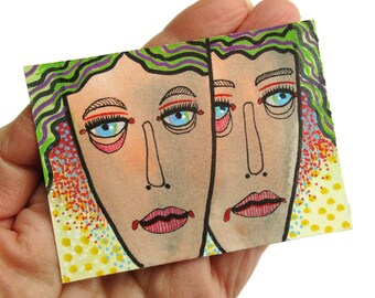 Original ACEO ATC Watercolour Portrait Painting Miniature Faces Artwork