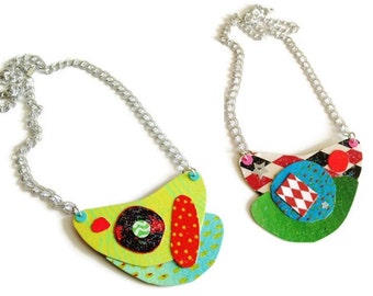 Colourful Handmade Bib Necklace Reversible Multicolour Statement Jewelelry