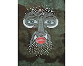 Outsider Art Painting Small Original Faces Artwork Illustration Analogue Collage Paint