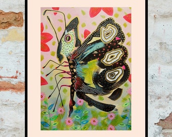 Butterfly Moth Insect Painting Weird Outsider Art Pink Green Extraordinary Artwork Bea Roberts