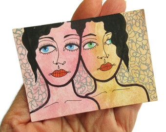 Miniature Portrait Faces Hand Painted ACEO Art Trading Card