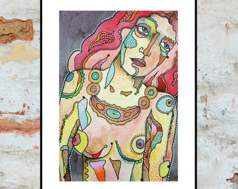 Female Nude Painting Original Artwork Figurative Watercolour Woman Figure Art