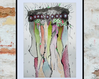 HAND PAINTED Abstract Artwork Watercolour & Ink Painting Organic Modern Fine Art