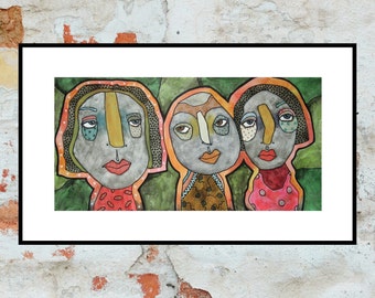 Outsider Art Portrait Painting Weird People Figures Quirky Original Artwork