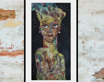 Original Figure Painting Weird Surreal People Artwork in Watercolour