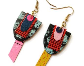 Colourful Earrings Geometric Reversible Mismatched Lightweight