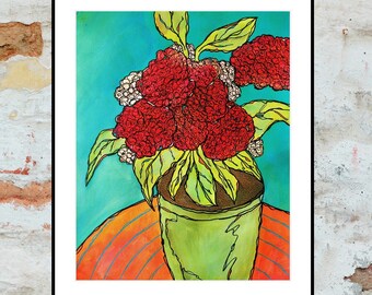 Large Flower Painting Bold Bright Colourful Floral Vase of Flowers Artwork