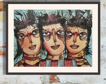 Original Portrait Painting Drawing Watercolour & Ink Females Women Figure Artwork