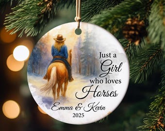 Ornamento personalizzato a forma di cavallo, regali di Natale a forma di cavallo per bambine, ornamento natalizio a forma di cavaliere, regali con nomi personalizzati per gli amanti dei cavalli