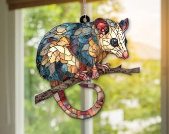 Possum Suncatcher - Opossum Window Hanging Decor - Cute Animal Ornament - Wildlife Gift for Nature Lover - Rustic Home Decoration - Possum