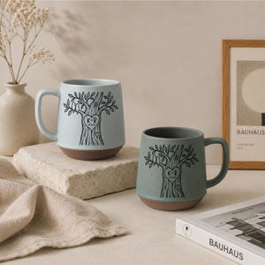 Personalized Engraved Pottery Mug For Couple, Wedding Gifts, Custom Carved Initials In A Heart Tree Mug, Engagement Gifts, Married Gift
