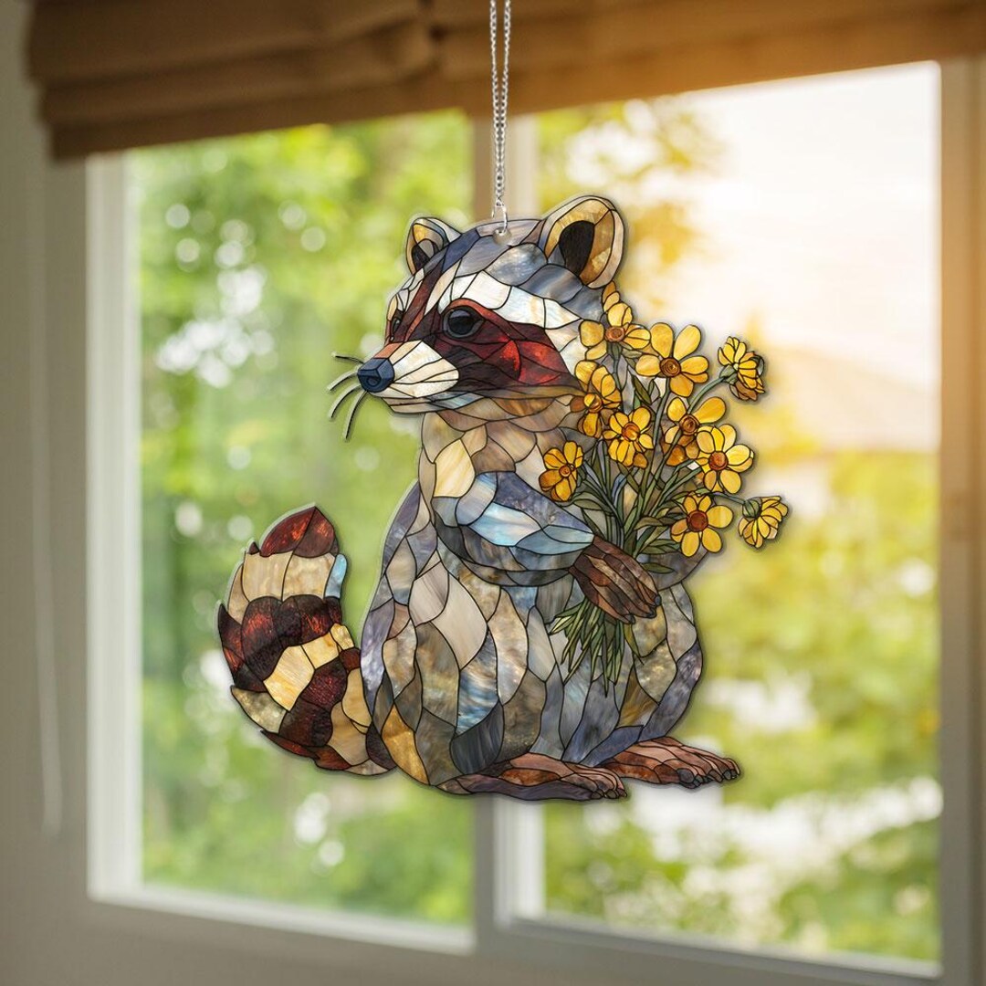 Funny Raccoon Suncatcher ACRYLIC Hanging, Funny Raccoon Ornament ...