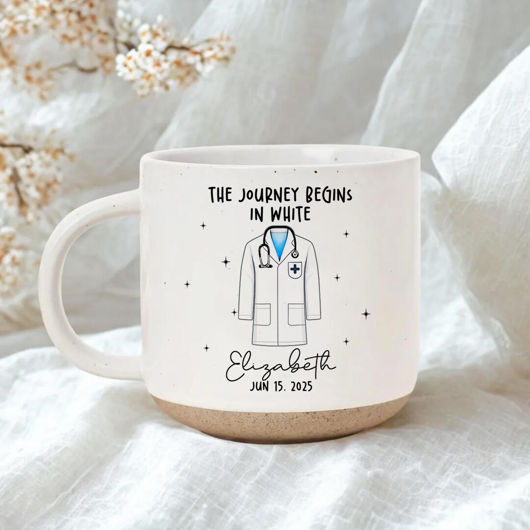 Personalized White Coat Ceremony Pottery Mug, Doctor Ornament, Custom ...