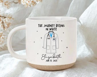 Personalized White Coat Ceremony Pottery Mug, Doctor Ornament, Custom Graduation Gift, White Coat Party Gift, Future Doctor, Doctor Lab Coat