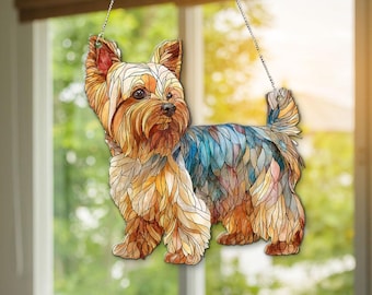Yorkshire Terrier Suncatcher Hangend Bord, Yorkshire Terrier Honden Ornament, Yorkshire Terrier Raam Hangende Decoratie, Cadeau voor Yorkshire Terrier Liefhebbers, Yorkshire Kerstcadeaus