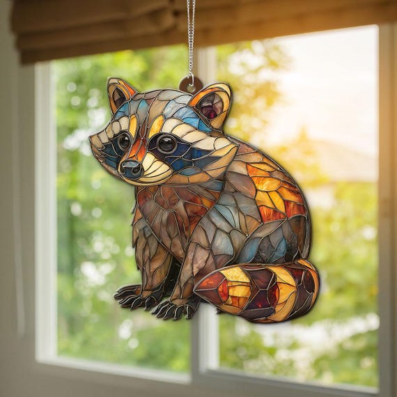 Raccoon ACRYLIC Suncatcher Hanging, Raccoon Ornament, Raccoon Fall Decoration, Christmas Gifts for Mom, Cute Raccoon Decor