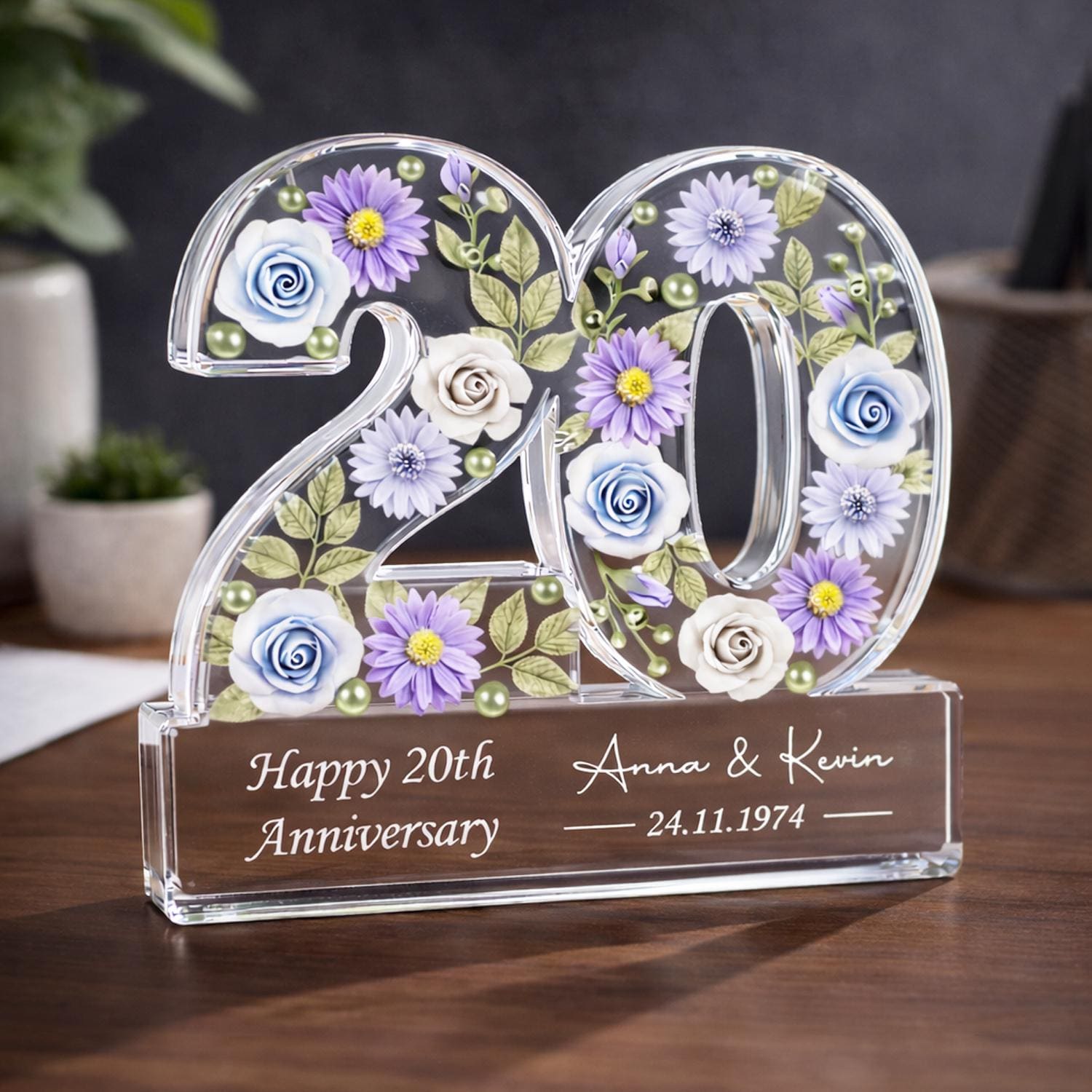 Personalized 20th Anniversary Gift, Custom Name Date Acrylic Block, 20 ...
