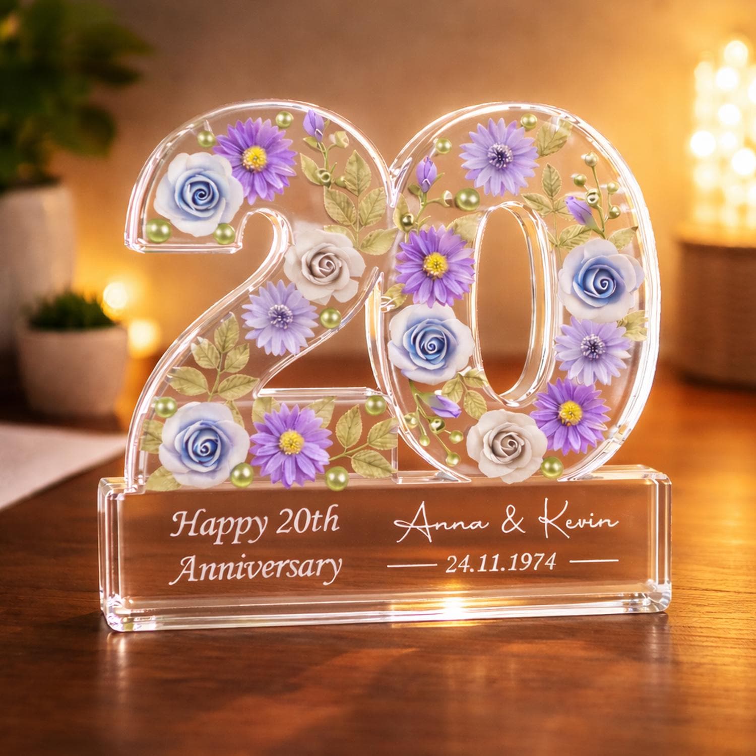 Personalized 20th Anniversary Gift, Custom Name Date Acrylic Block, 20 ...