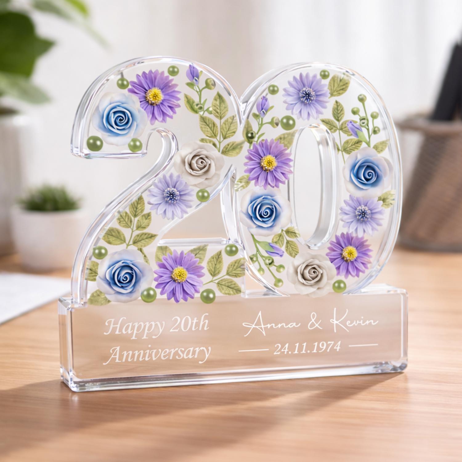 Personalized 20th Anniversary Gift, Custom Name Date Acrylic Block, 20 ...