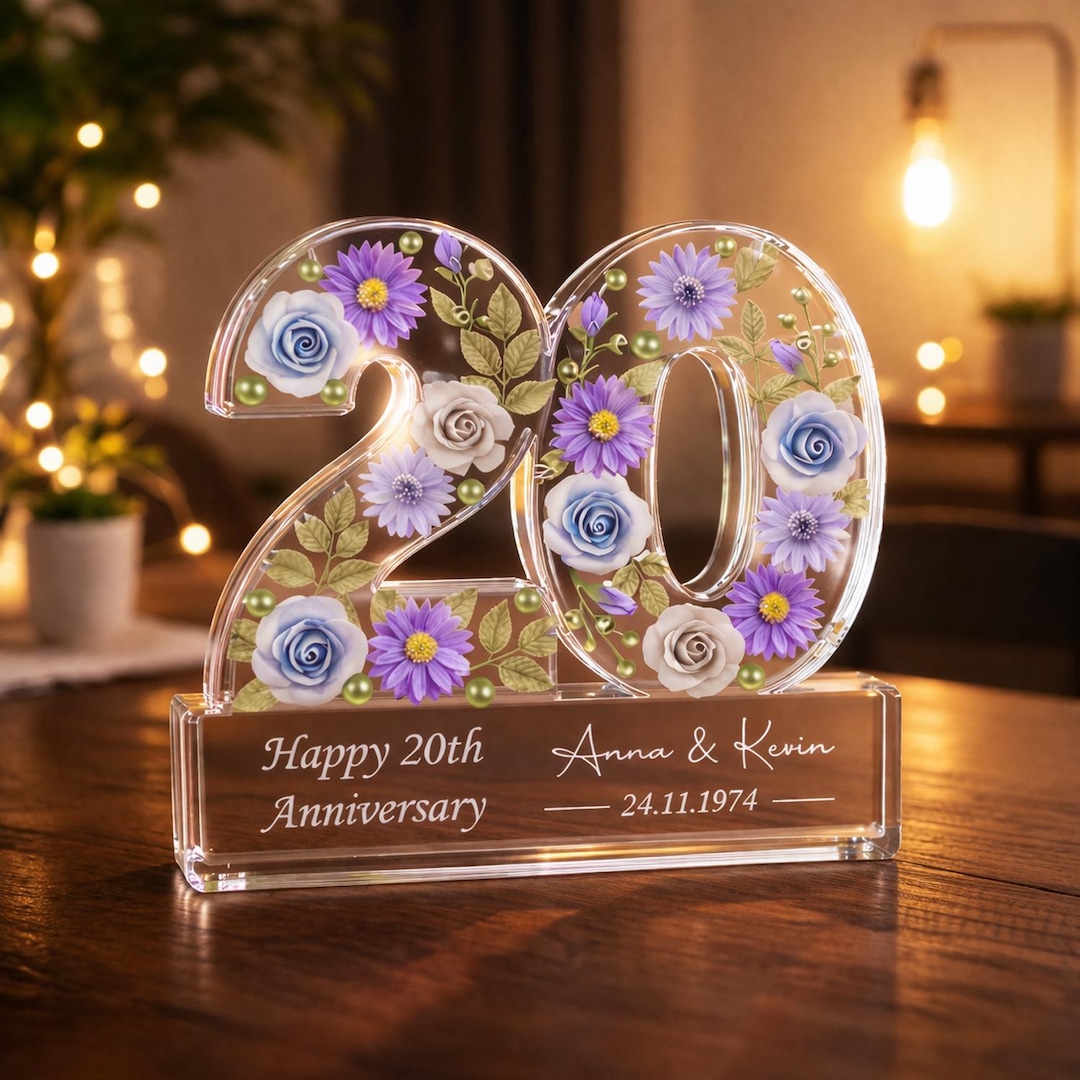 Personalized 20th Anniversary Gift, Custom Name Date Acrylic Block, 20 ...