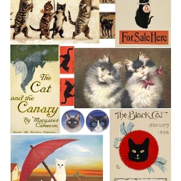 Those Elusive Cats - Digital Collage Sheet - Instant Download