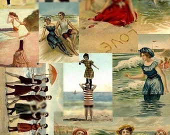 Ein Tag am Strand - 2 digitale Collage Blatt - sofort-Download