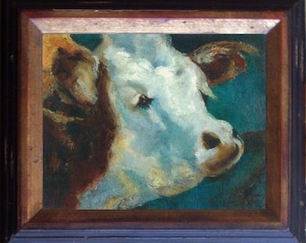 Henrietta the Hereford 8x10 Framed Original Oil Painting by Kathleen Farmer