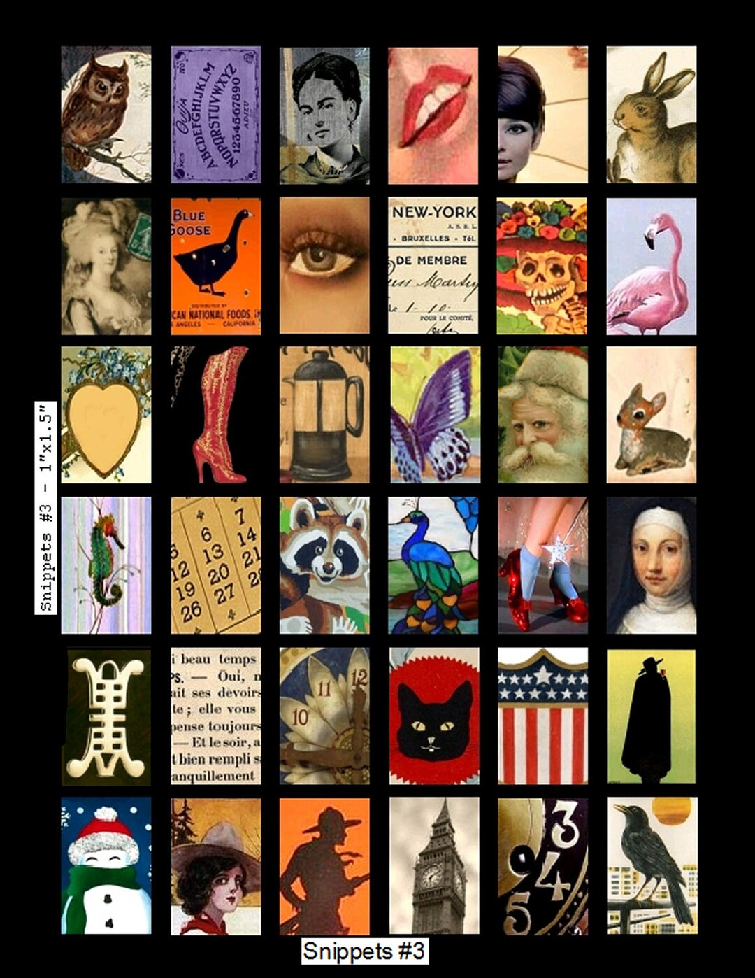 Snippets No. 3 - 1x1.5 Inch - Digital Collage Sheet - Instant Download ...