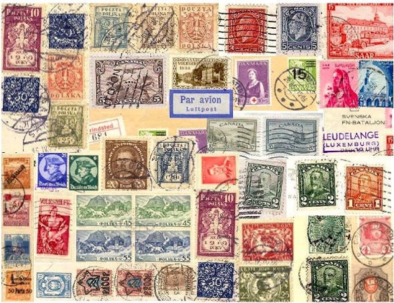 International Postage Stamps Digital Collage Sheet Instant Etsy