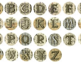 1-Inch Alphabet Bottlecap Circles - Digital Collage Sheet - Instant Download