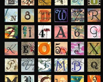 Alphabet Letters and Numbers - 1x1 Inch - Digital Collage Sheet - Instant Download